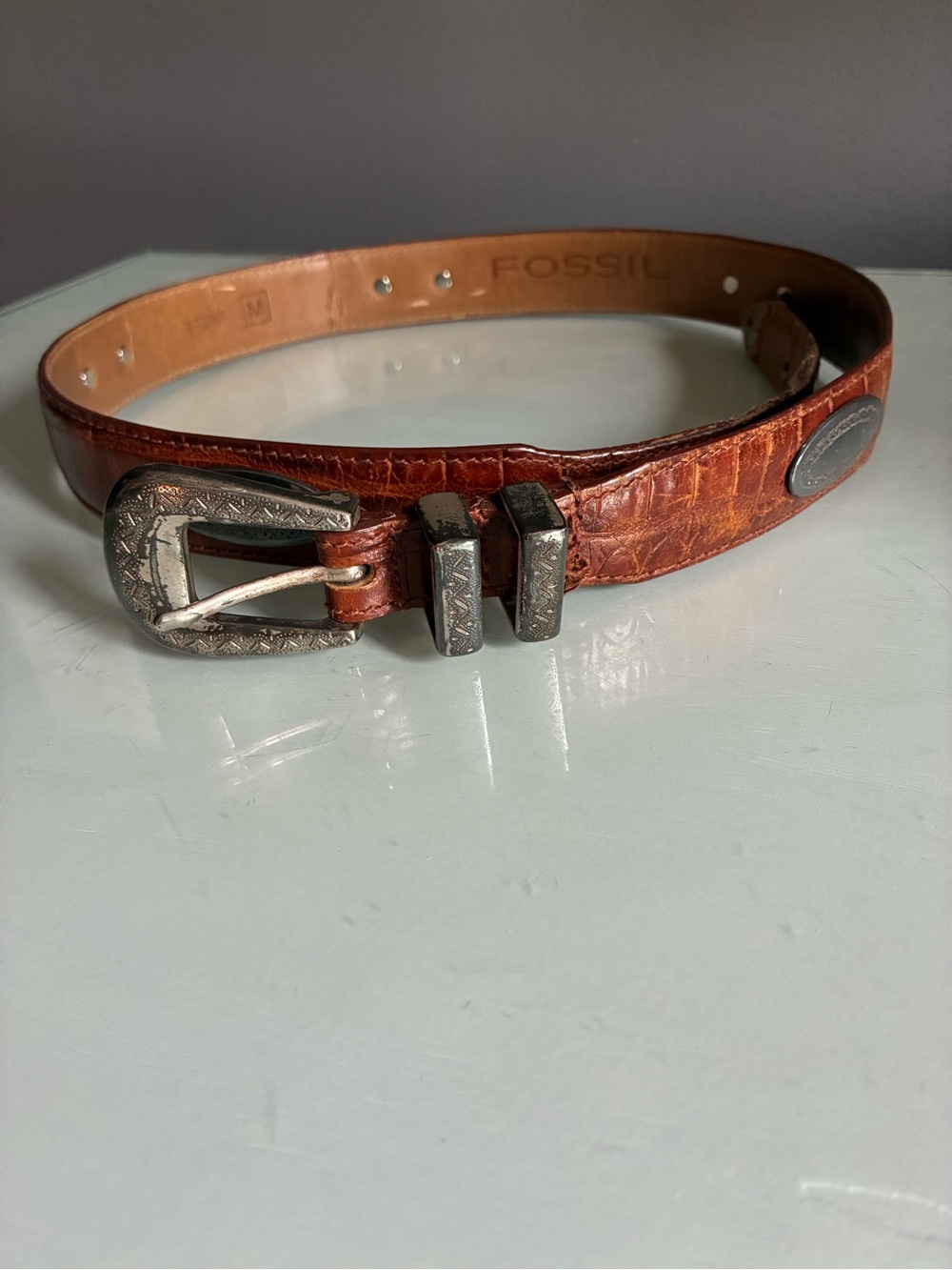 Vintage Fossil Brown Leather Concho Belt